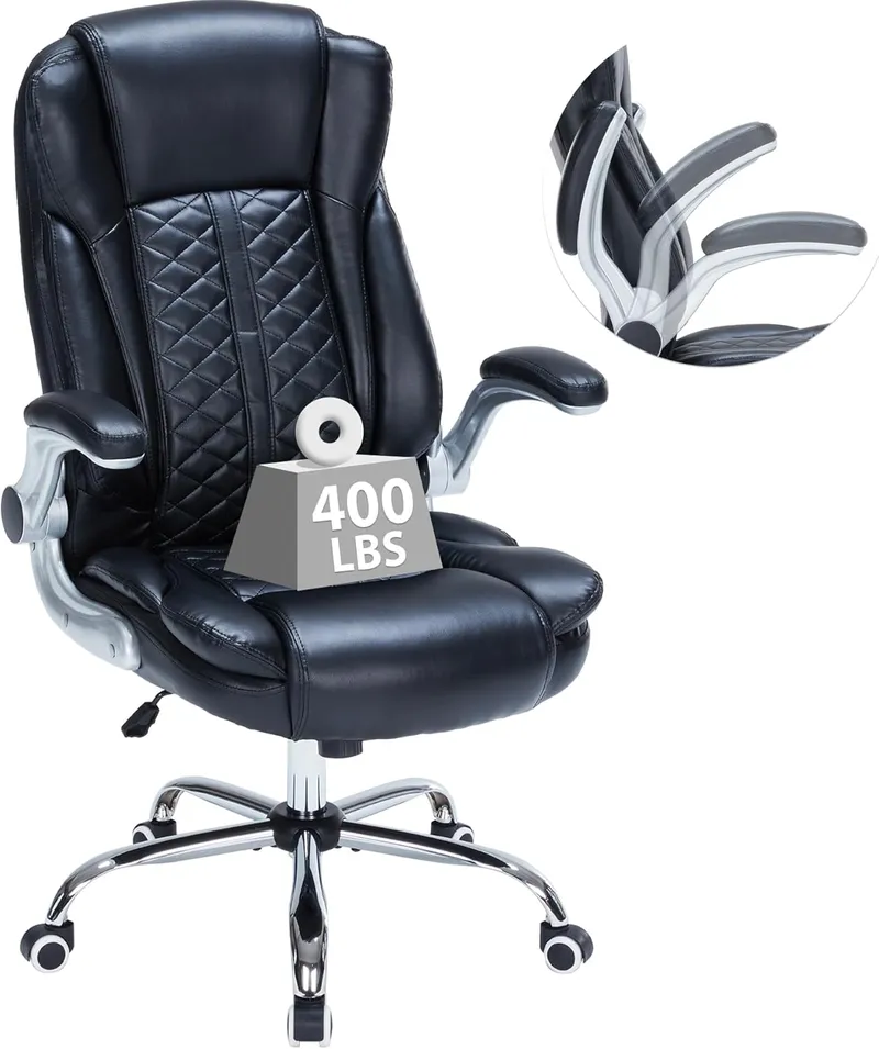 HESL 400lbs Executive Office Chair with Flip-Up Armrests, Big and Tall Computer Chair