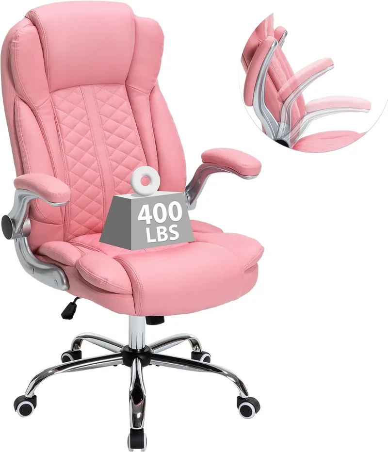 HESL 400lbs Executive Office Chair with Flip-Up Armrests Pink