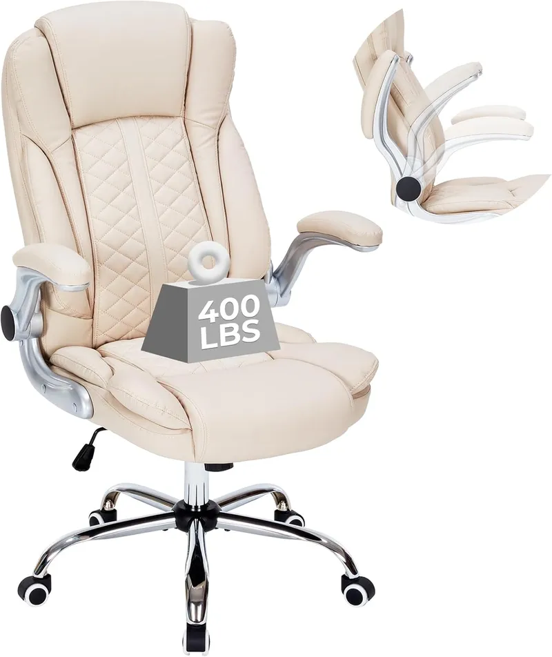 HESL 400lbs Executive Office Chair with Flip-Up Armrests White