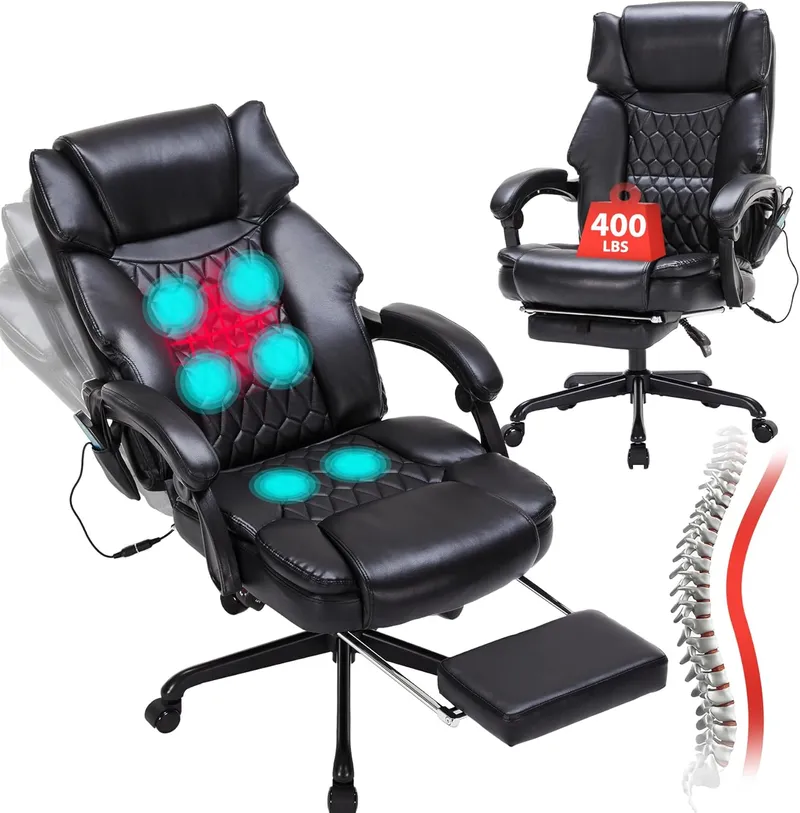 HESL Massage Office Chair with Foot Rest Black