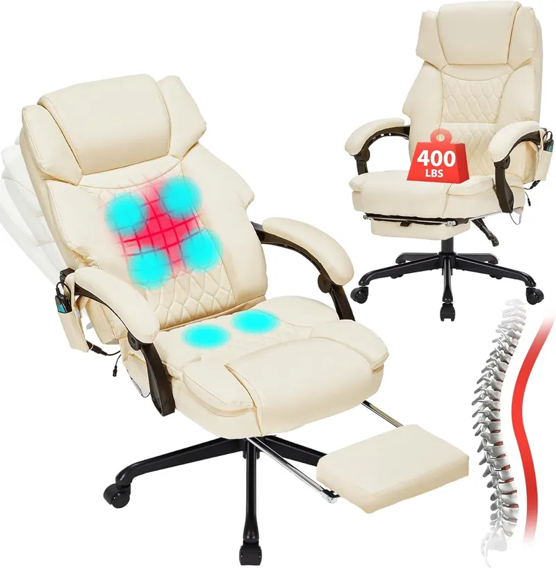 HESL Massage Office Chair with Foot Rest White